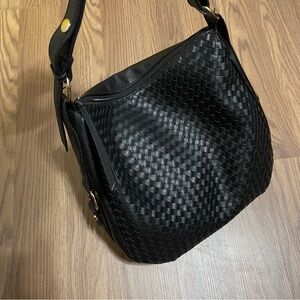 Elegant Black Woven Leather Shoulder Bag purse